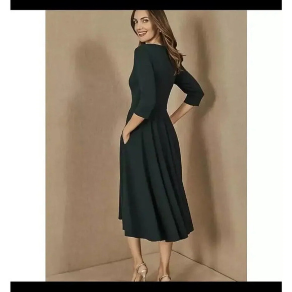 BHLDN Valdis Midi Dress Holly Green Womens size 8 Holiday Event Fit Flare Chic - Picture 2 of 16